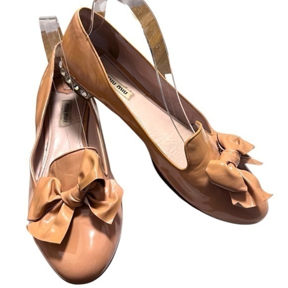 MIU MUI Patent Leather Bow Accents Ballet Flats